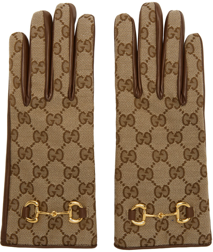 Gucci Beige & Brown Canvas Gloves Gucci