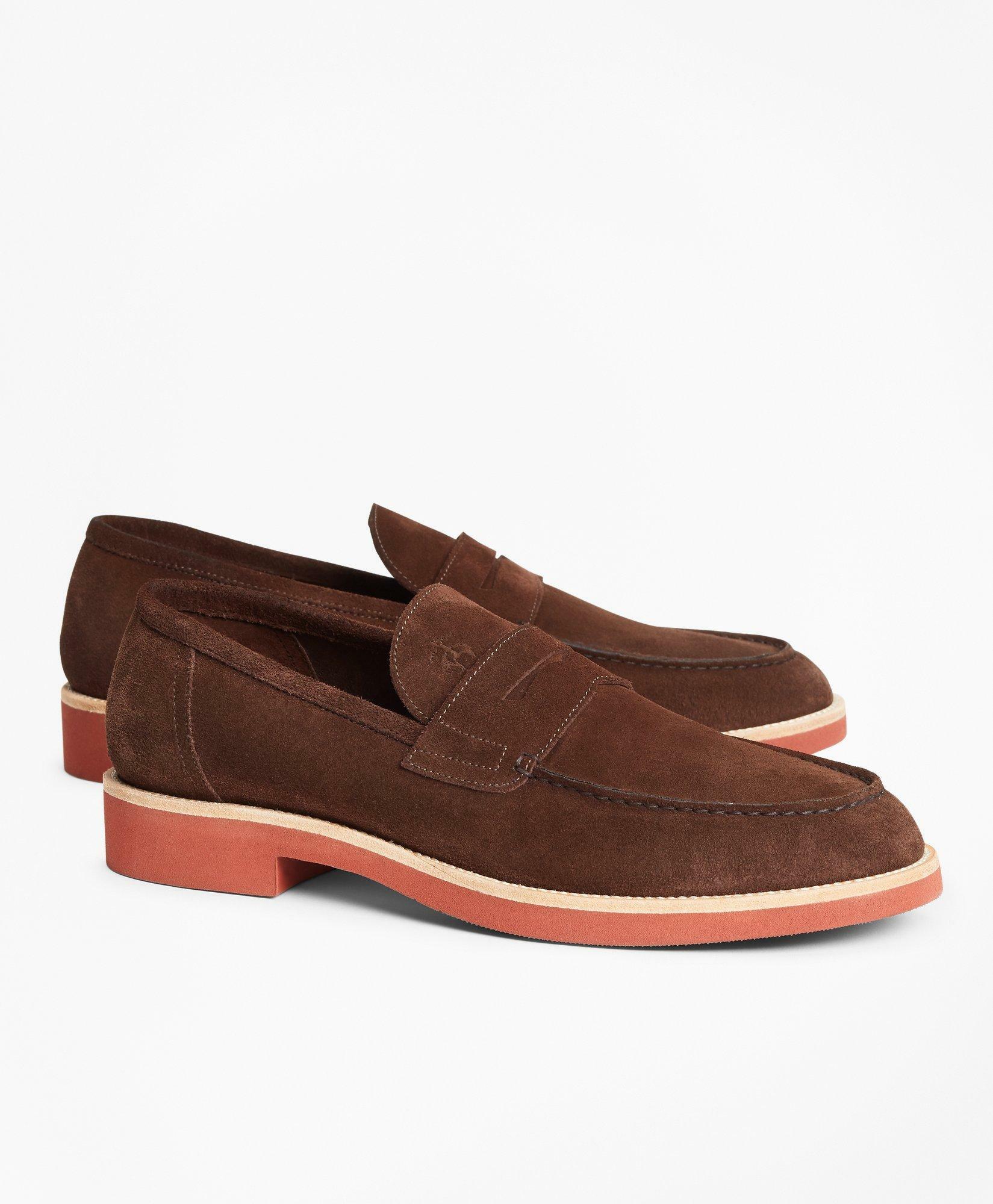 Photo: Brooks Brothers Men's Suede Penny Loafers | Brown