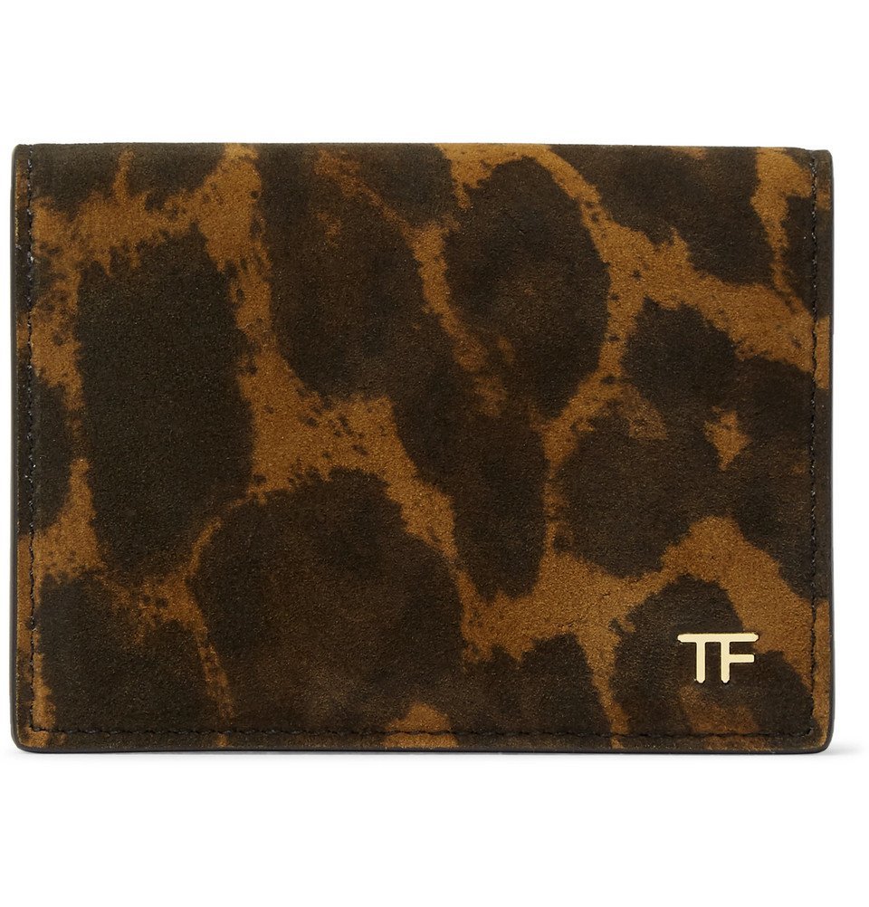 TOM FORD - Leopard-Print Nubuck Billfold Wallet - Men - Tan TOM FORD