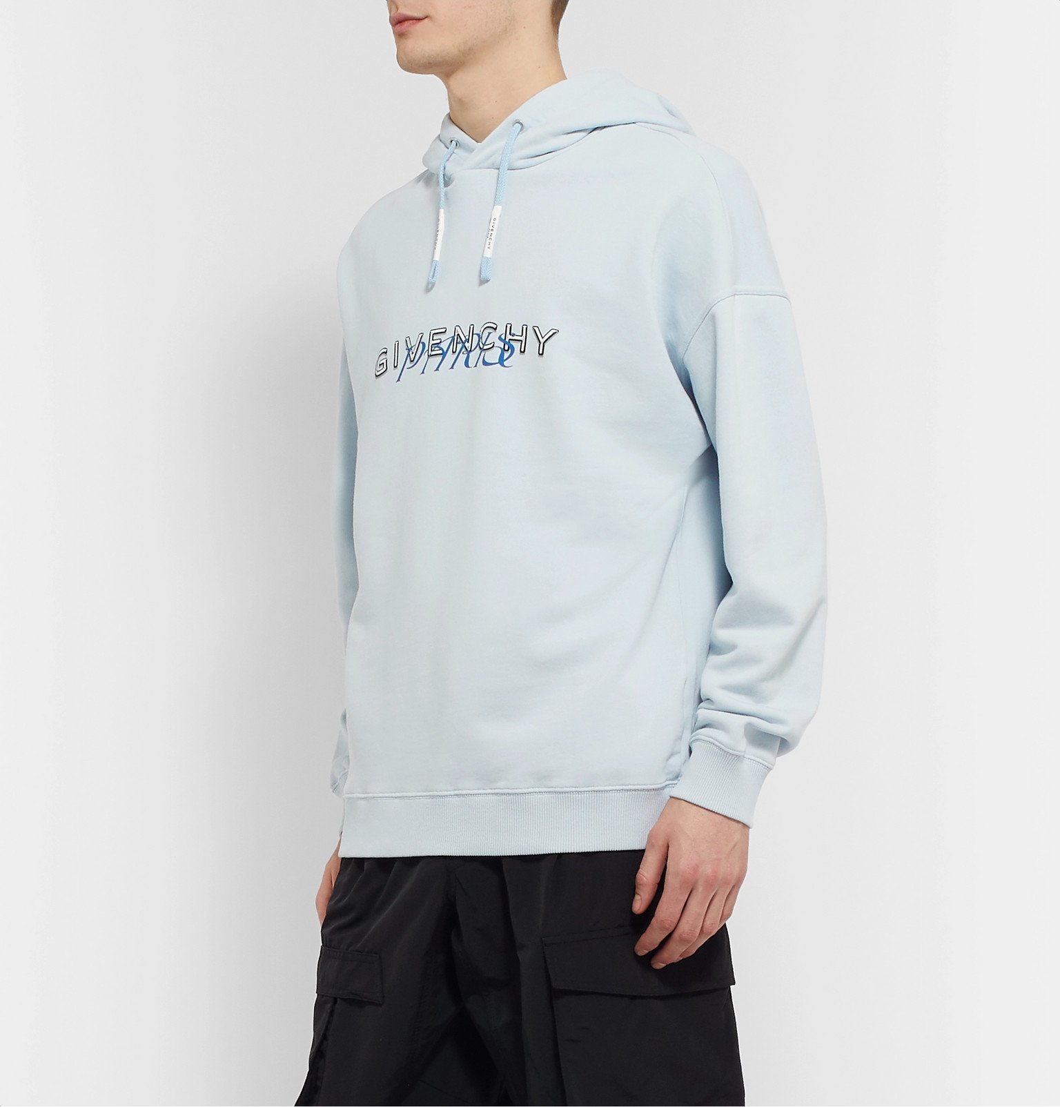 Givenchy - Logo-Print Loopback Cotton-Jersey Hoodie - Blue Givenchy
