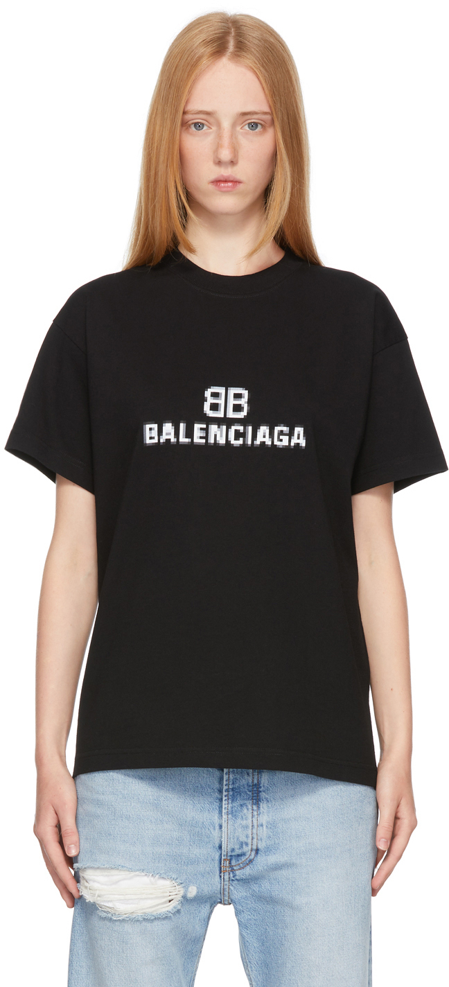 Balenciaga Black Medium Fit BB Pixel T-Shirt Balenciaga