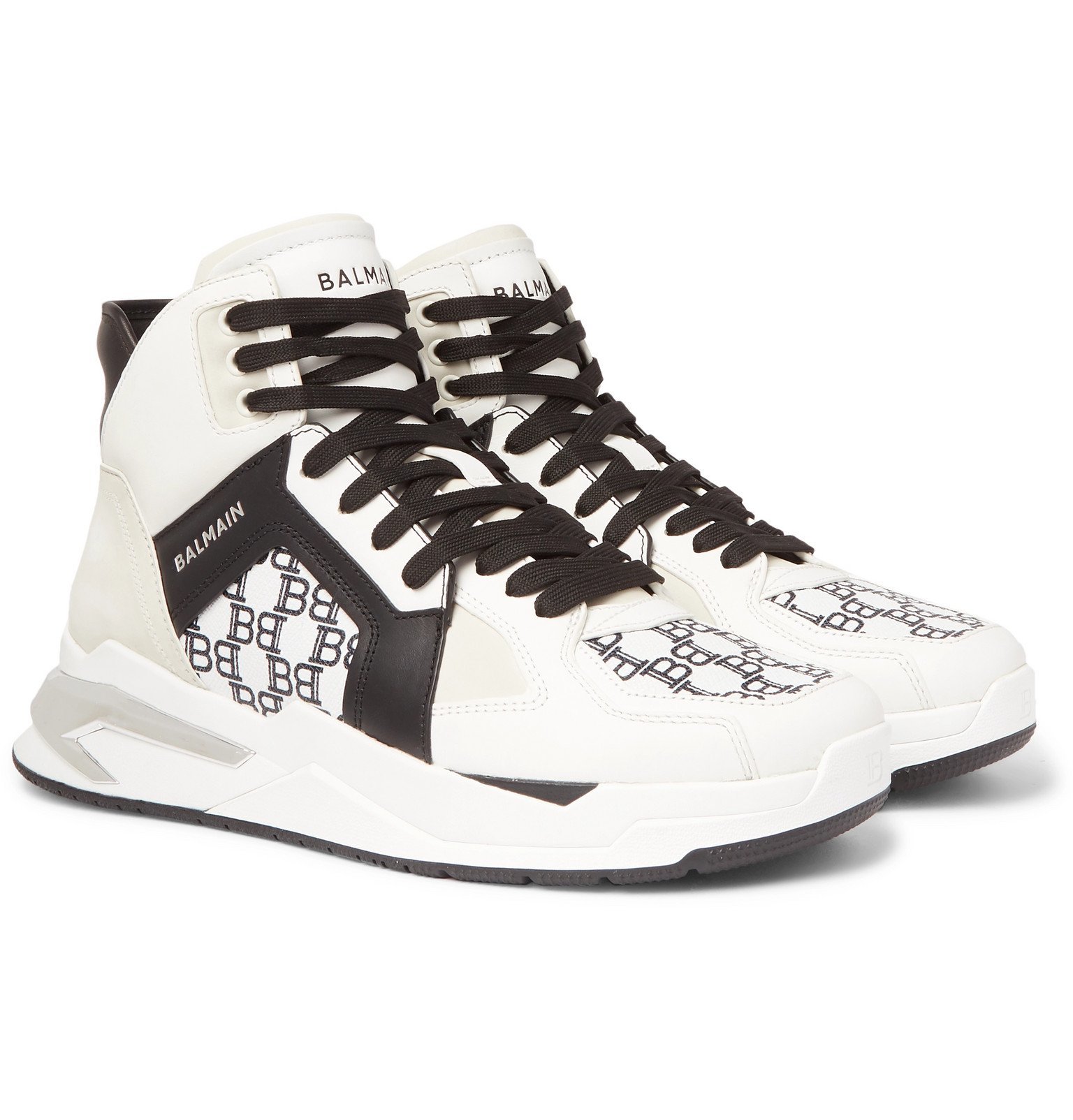 Balmain B Ball Logo Print Panelled Leather Sneakers White Balmain