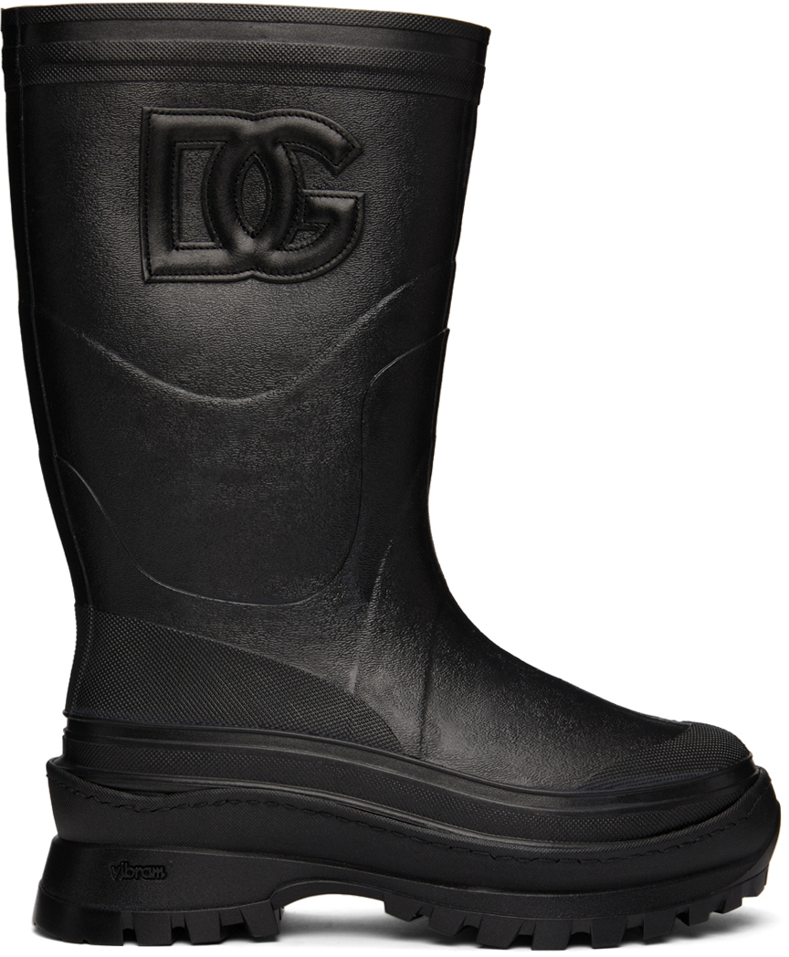 Photo: Dolce & Gabbana Black 'DG' Logo Rubber Boots