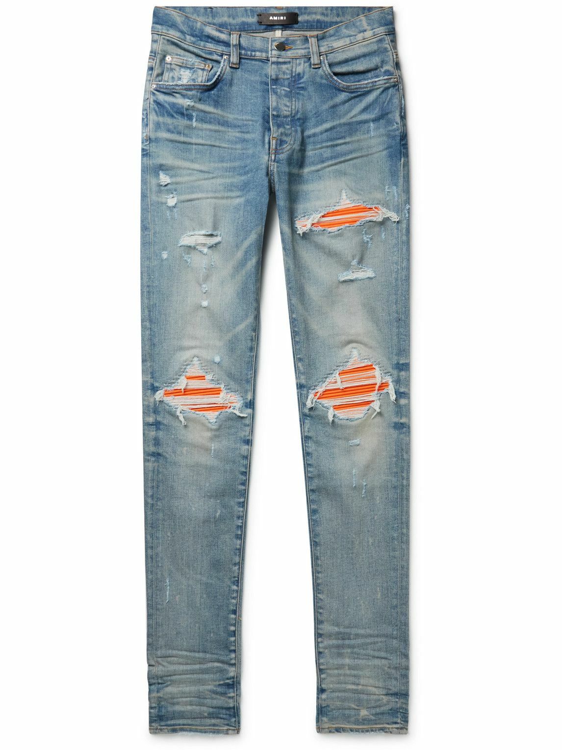 AMIRI - MX1 Skinny-Fit Ultrasuede®-Panelled Distressed Jeans - Blue Amiri