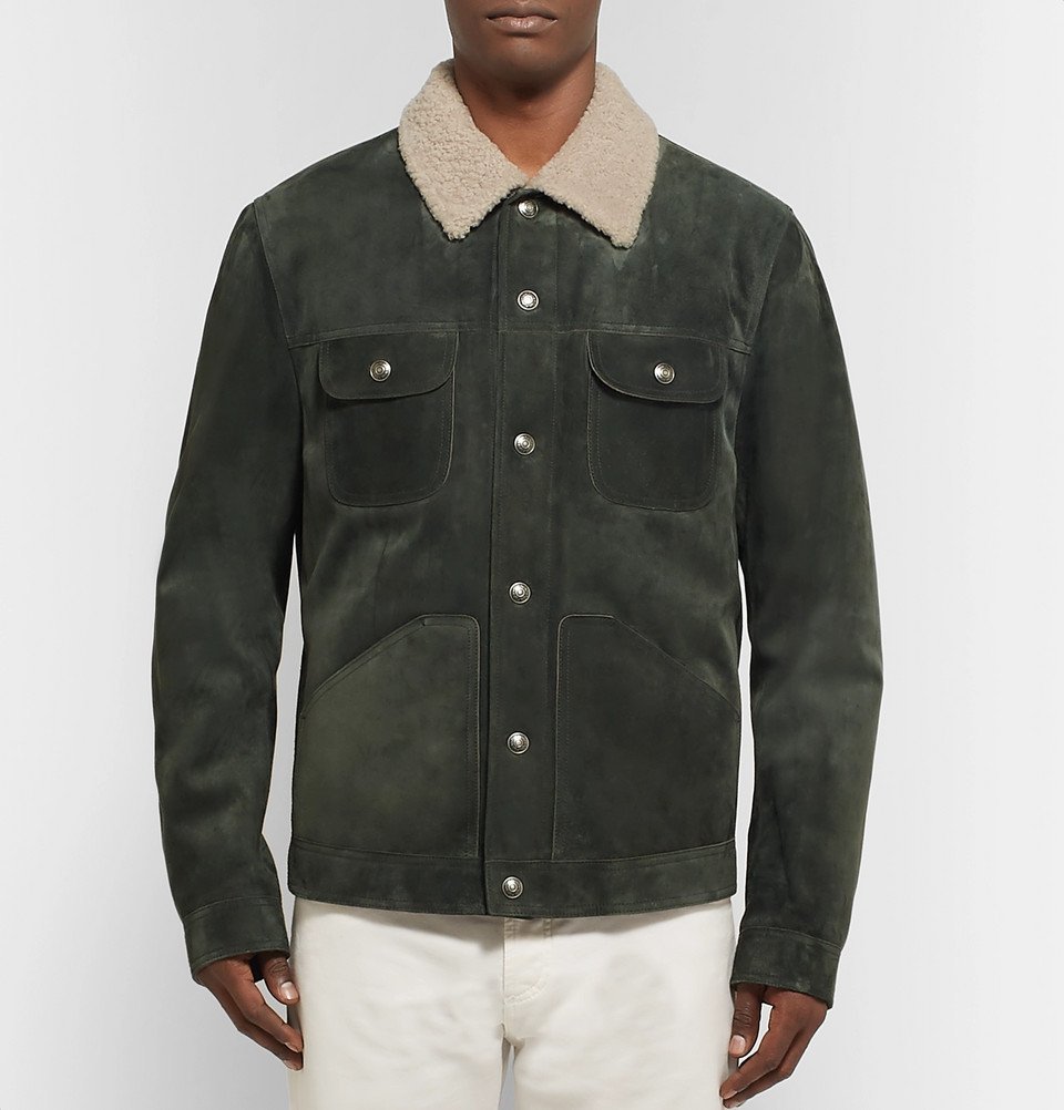 TOM FORD - Shearling-Trimmed Suede Down Trucker Jacket - Men - Gray green TOM  FORD