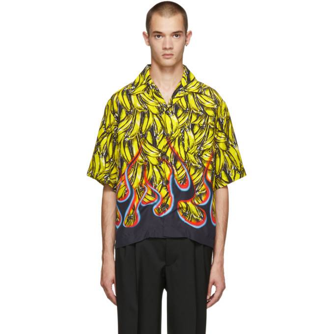 Prada Multicolor Short Sleeve Bananas and Flames Shirt Prada
