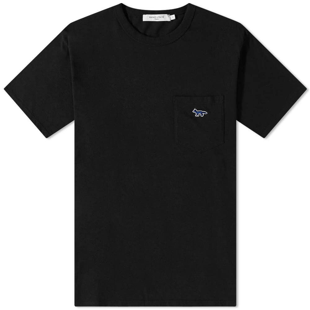 Maison Kitsuné Men's Navy Fox Patch Classic Pocket T-Shirt in Black ...