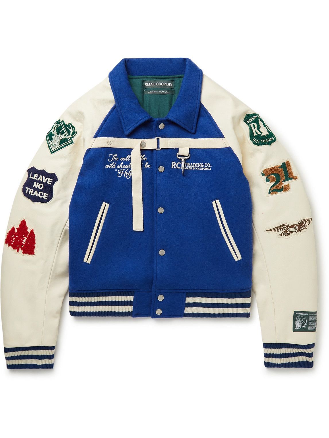 Reese Cooper® - Call of The Wild Leather-Trimmed Wool Varsity Jacket ...
