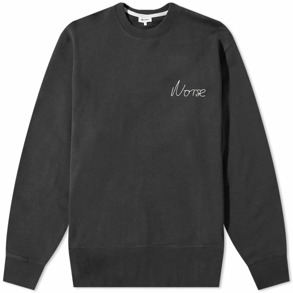Norse Projects Men's Arne Chain Stitch Logo Crew Sweat in Black Norse ...