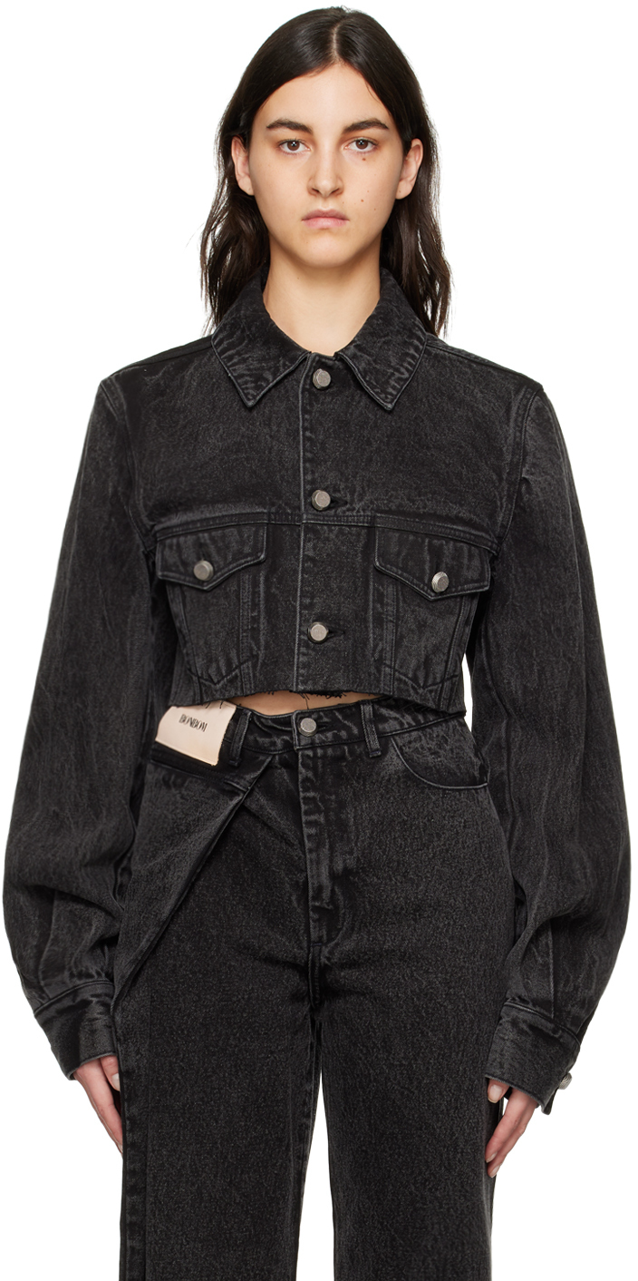 BONBOM Black Cropped Denim Jacket