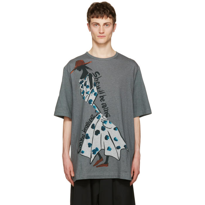 Yohji Yamamoto Grey Polka Dot Dress T-Shirt Yohji Yamamoto