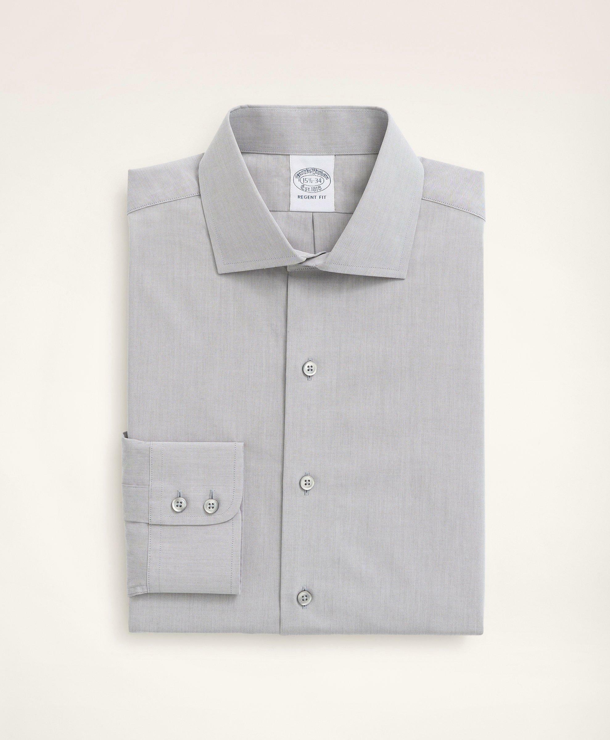 Brooks Brothers Men's Regent Regular-Fit Dress Shirt, Poplin English Collar End-On-End | Grey