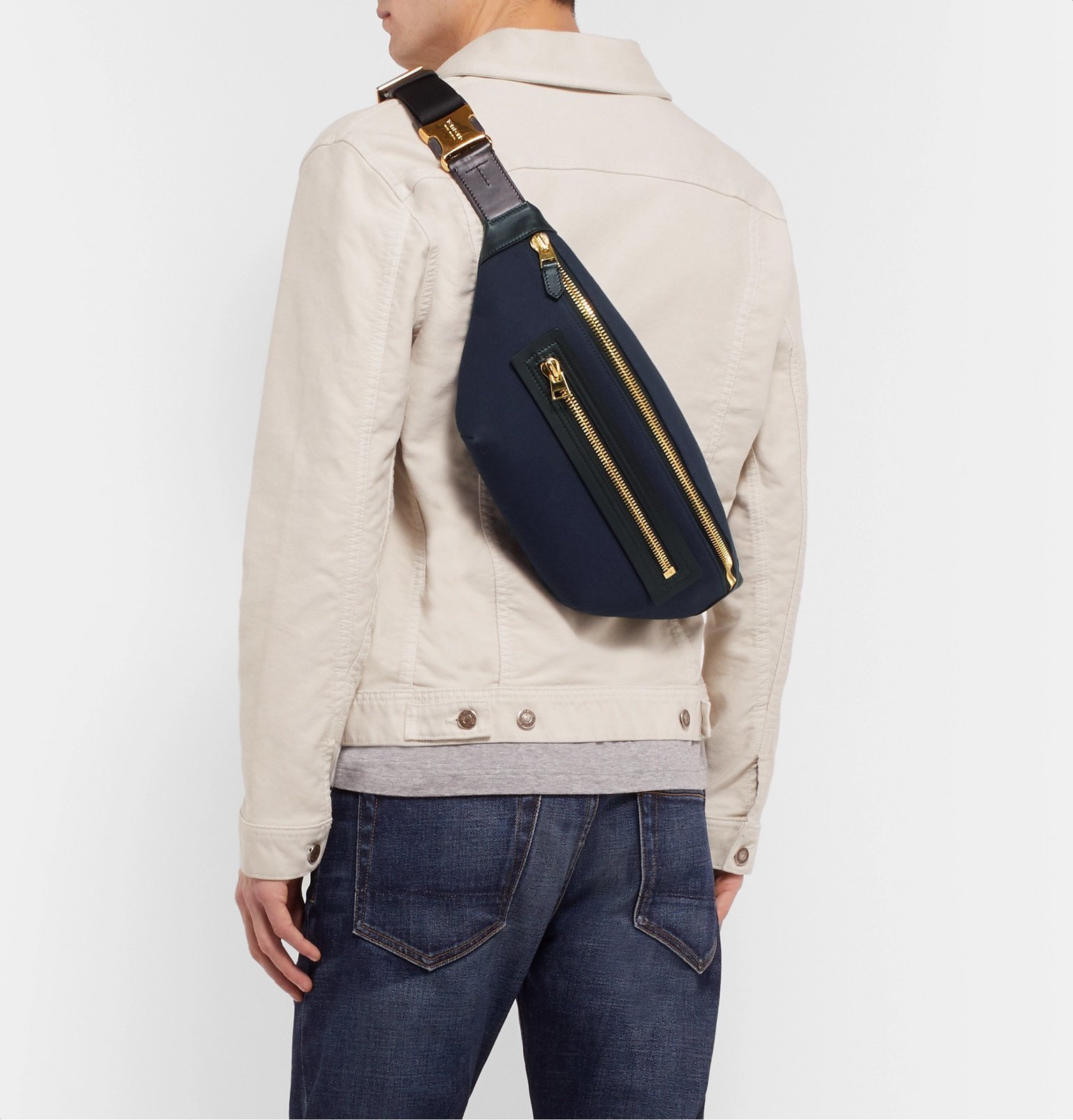 TOM FORD - Leather-Trimmed Canvas Belt Bag - Blue TOM FORD