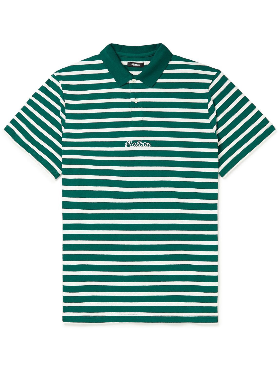 Malbon Golf - Logo-Embroidered Striped Cotton-Jersey Polo Shirt - Green ...