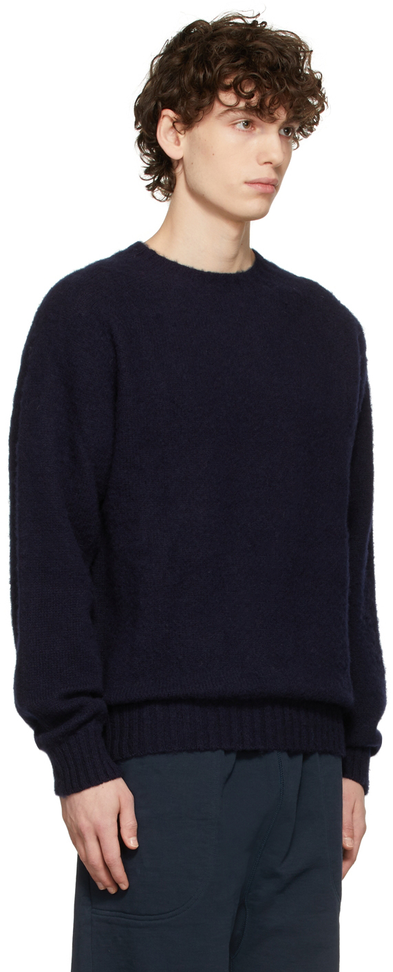 Drake's Navy Brushed Shetland Sweater Drake's