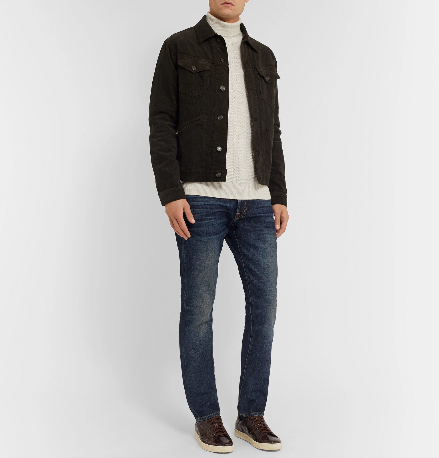 TOM FORD - Slim-Fit Washed Cotton-Blend Corduroy Trucker Jacket - Brown TOM  FORD