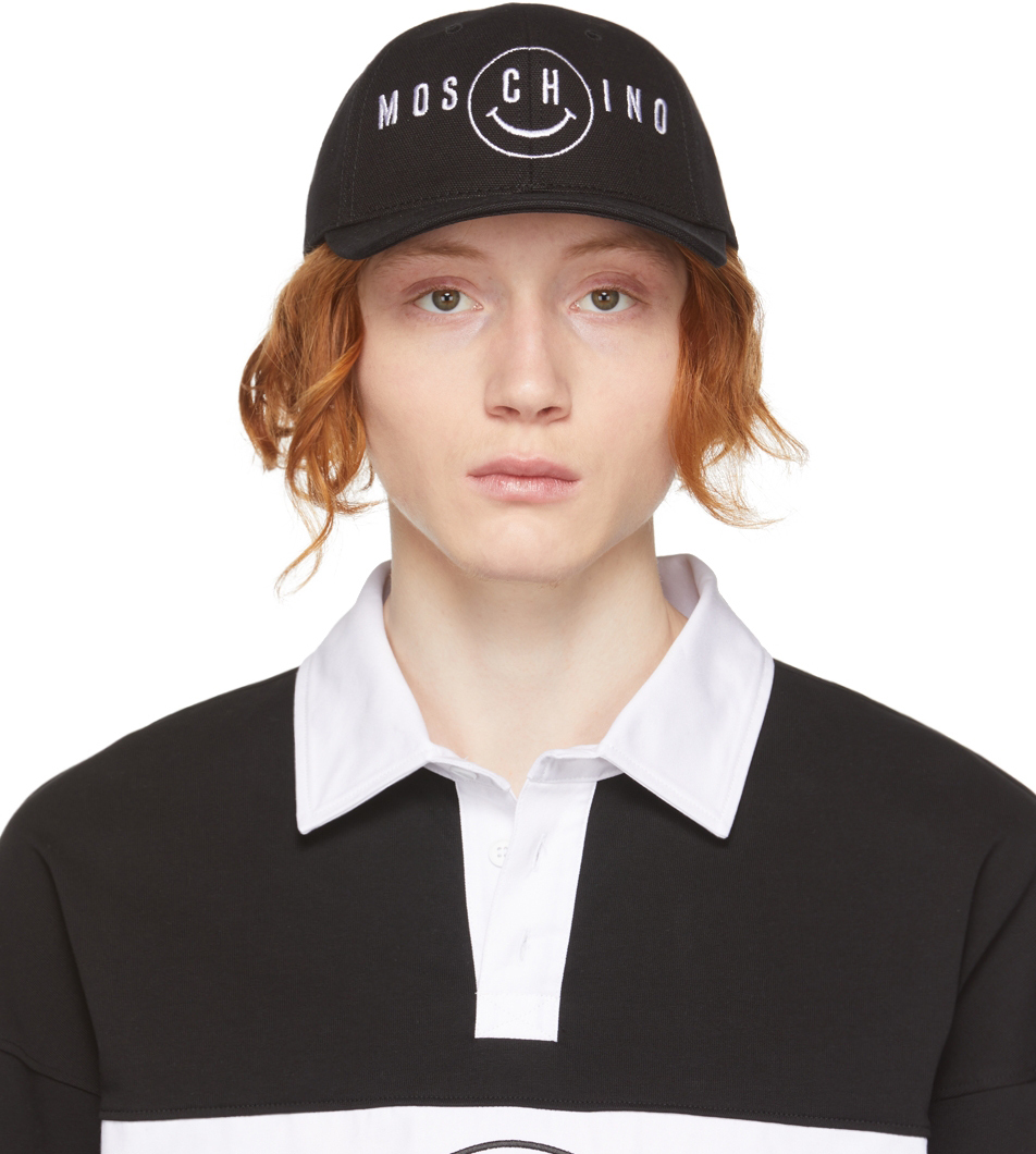 Moschino Black Smiley Edition Embroidered Logo Cap Moschino