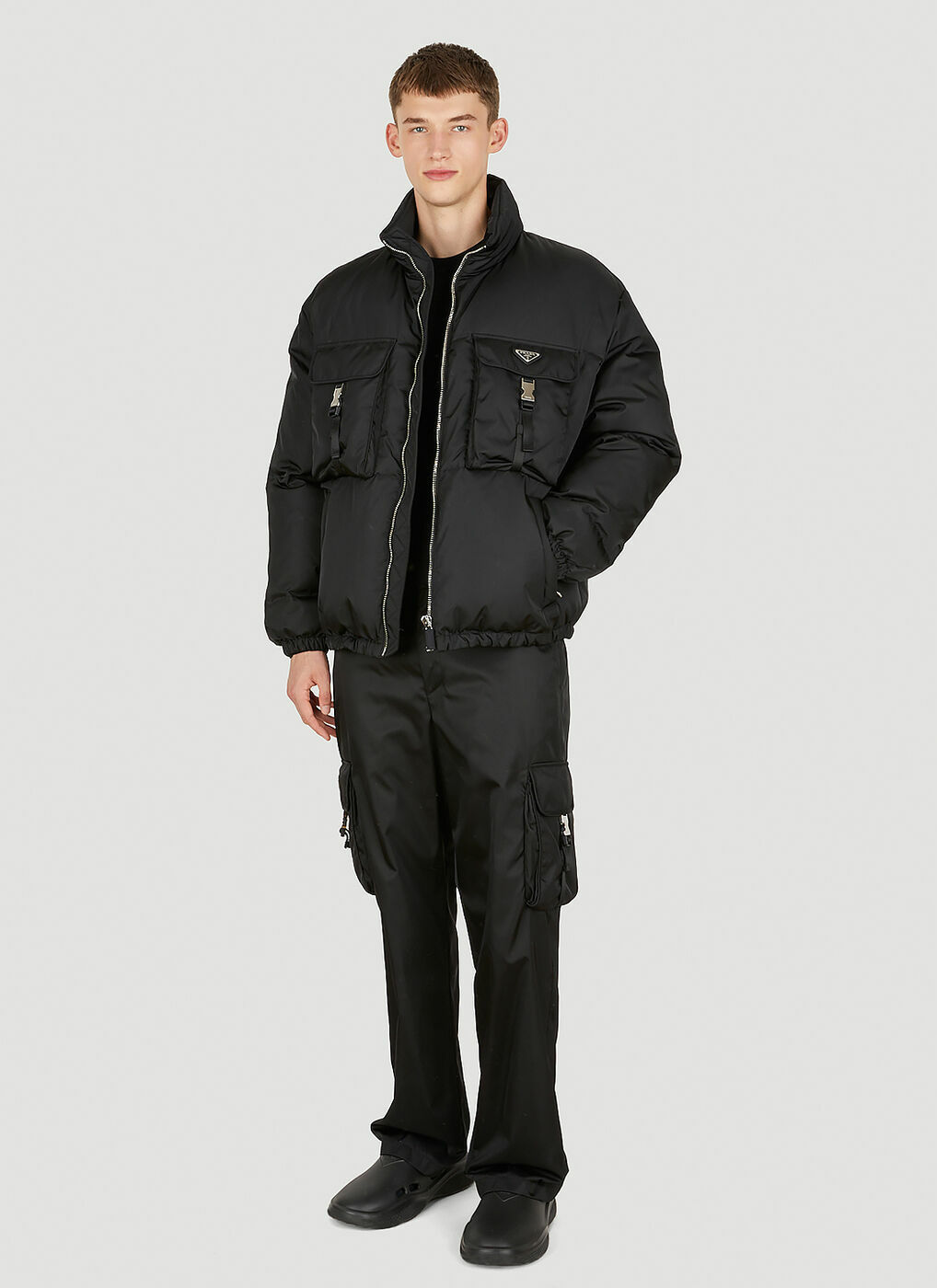 Re-Nylon Puffer Jacket in Black Prada