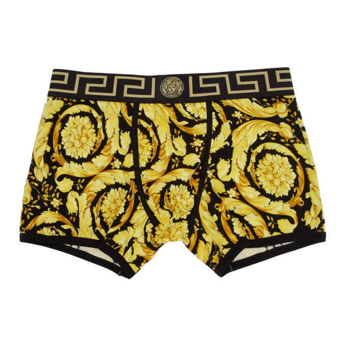 Versace Underwear Black and Gold Barocco Boxers Versace Underwear