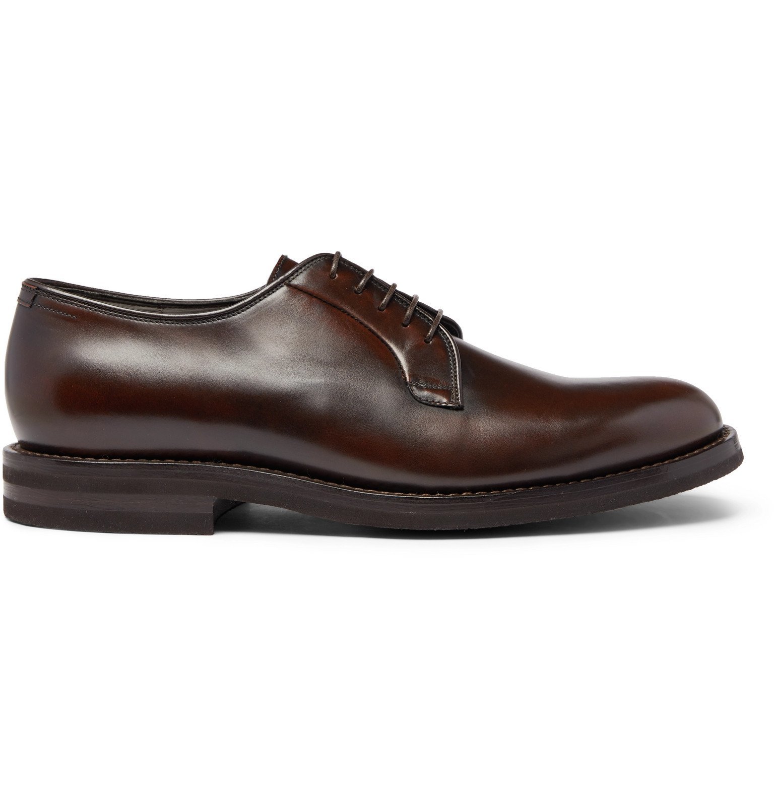 Brunello Cucinelli - Polished-Leather Derby Shoes - Brown Brunello ...