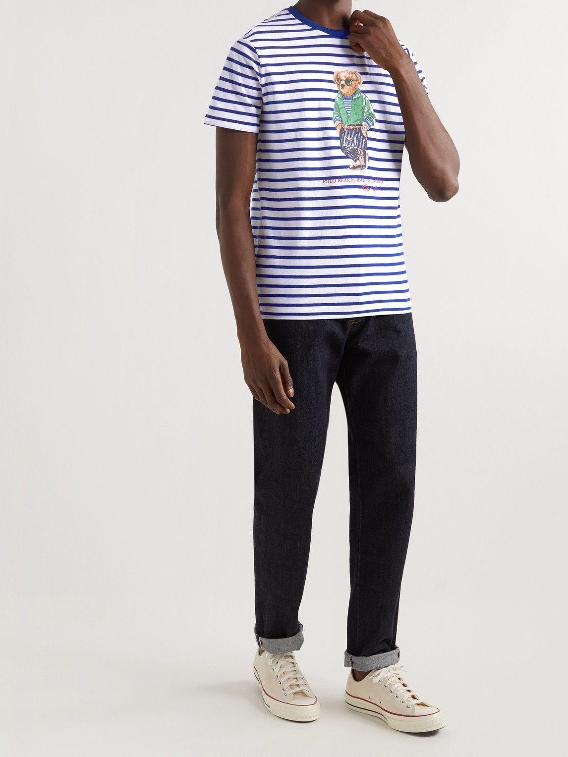 Polo Ralph Lauren - Printed Striped Cotton-Jersey T-Shirt - Blue