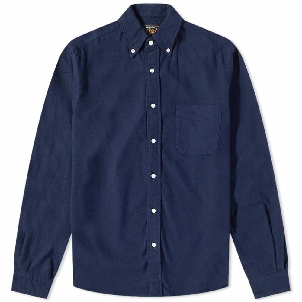 Beams Plus Men's Button Down Solid Flannel Shirt in Navy Beams Plus