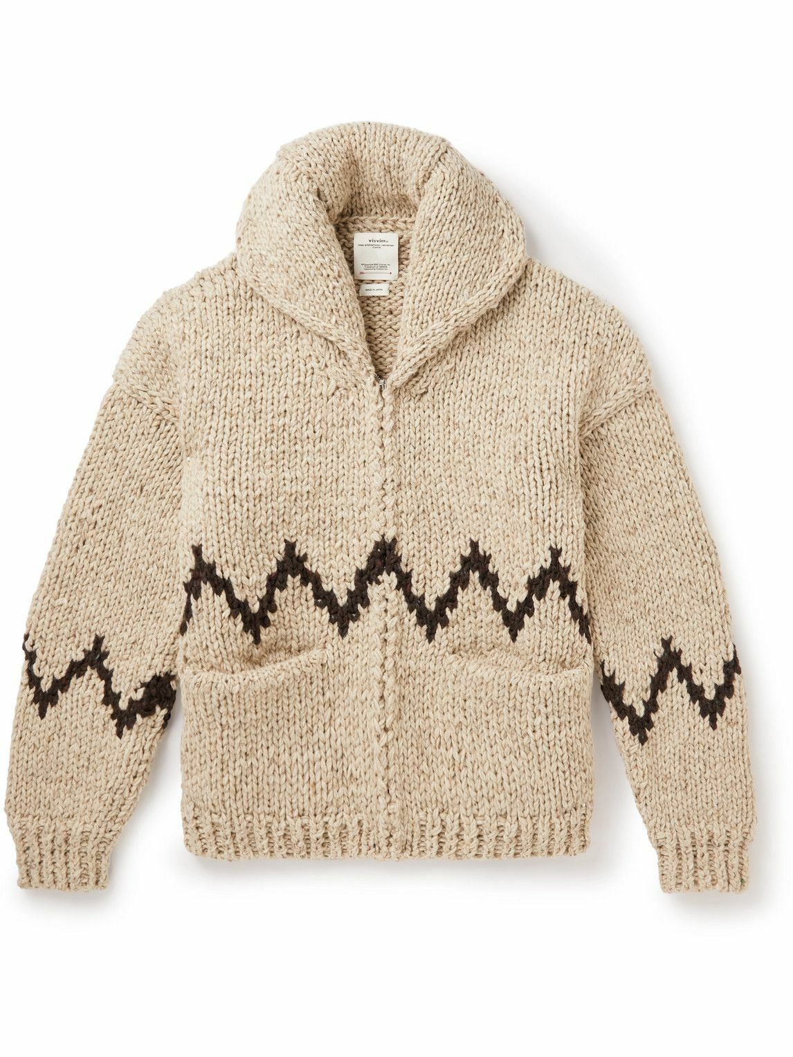 Organic Intarsia Shawl Collar Sweater
