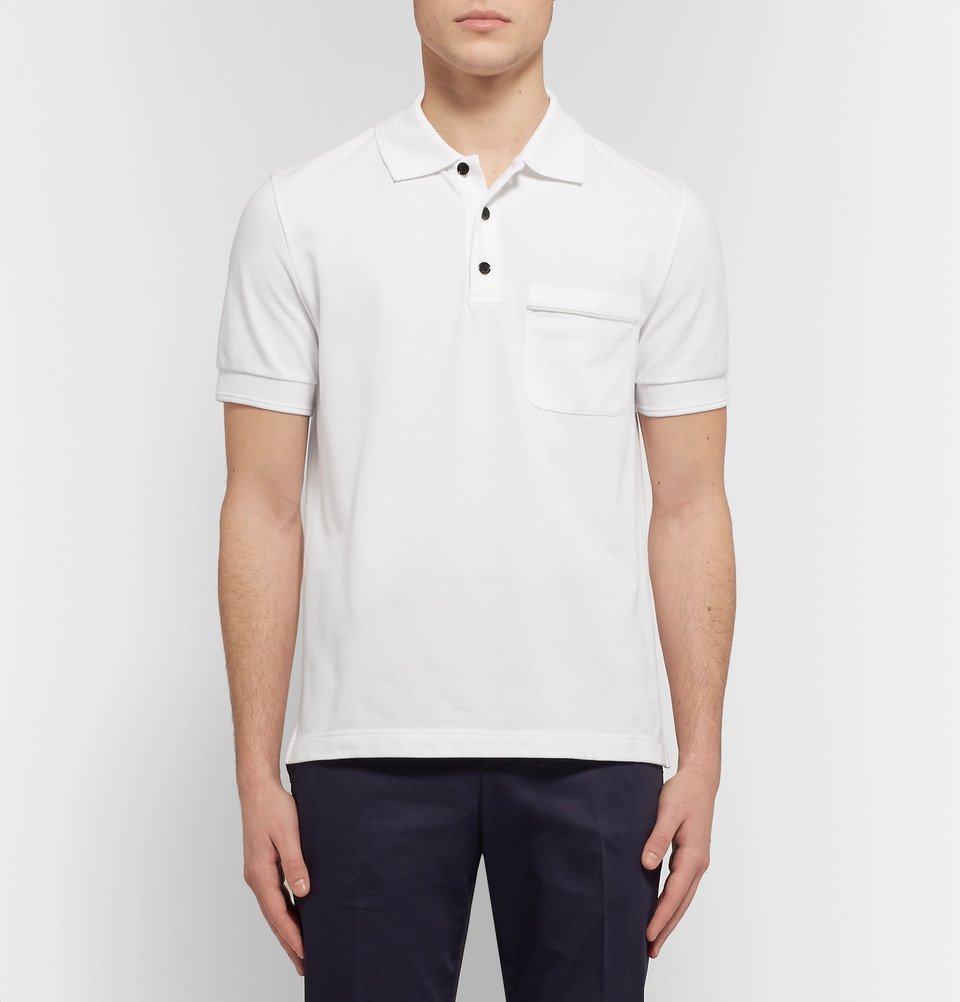 Berluti - Leather-Trimmed Cotton-Piqué Polo Shirt - Men - White Berluti