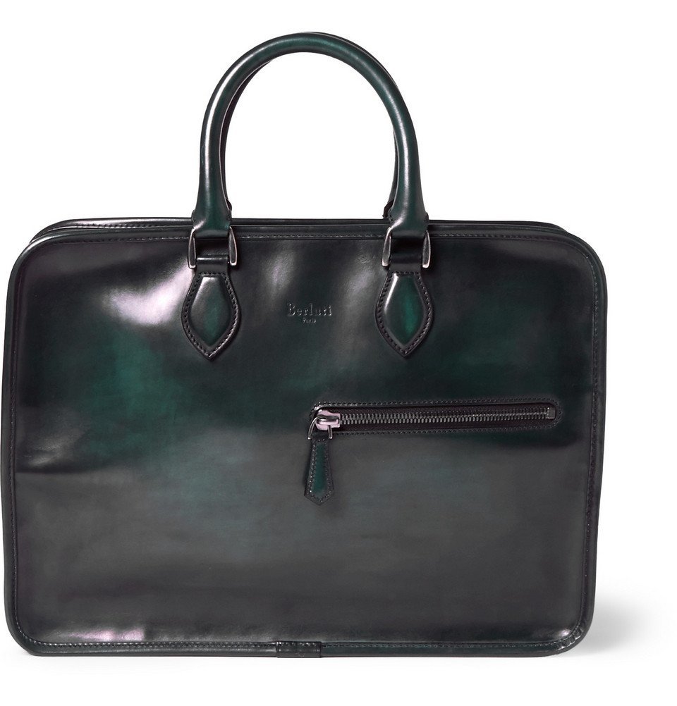 green leather briefcase