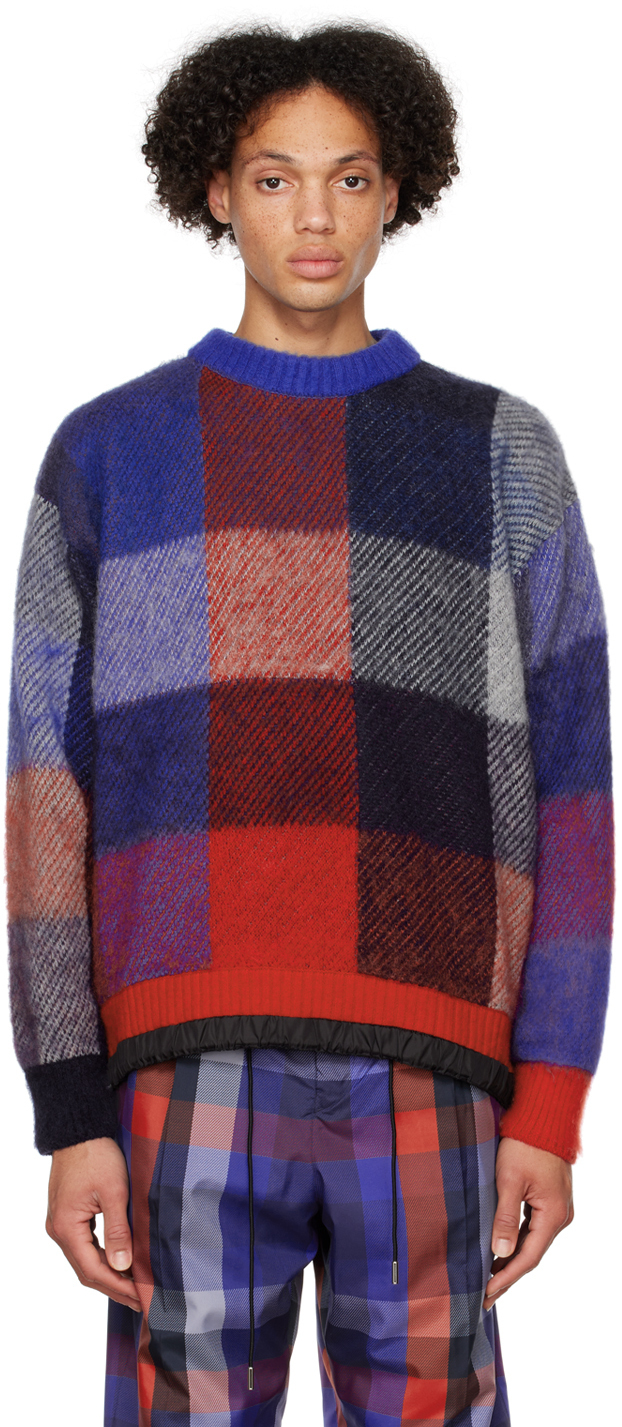 sacai Blue & Red Check Sweater Sacai