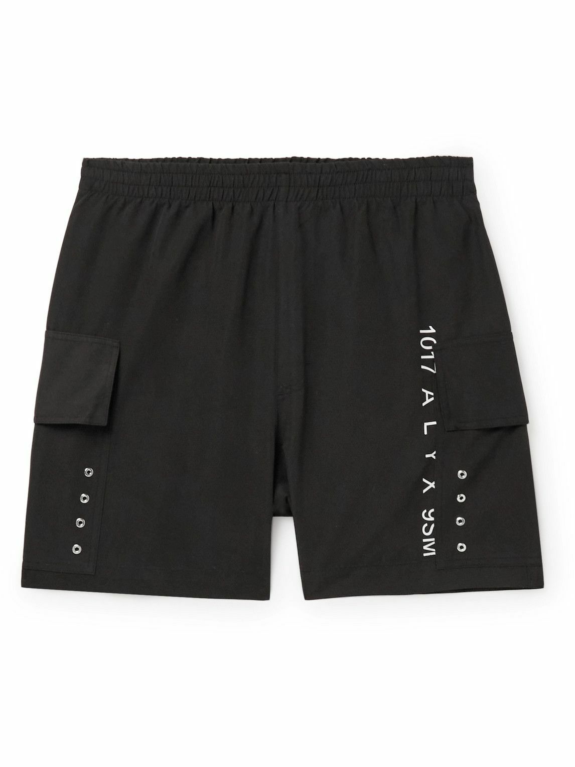 Photo: 1017 ALYX 9SM - Wide-Leg Mid-Length Logo-Print Cargo Swim Shorts - Black