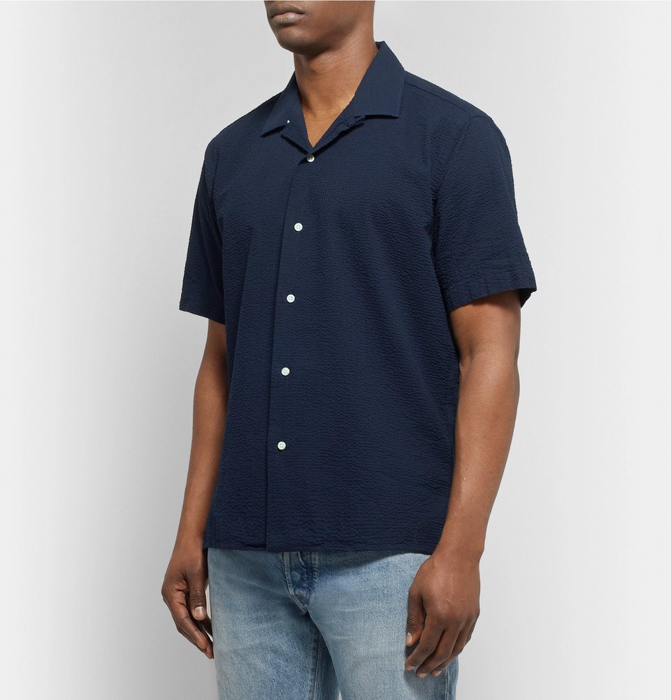 Gitman Vintage - Camp-Collar Cotton-Seersucker Shirt - Navy Gitman Vintage