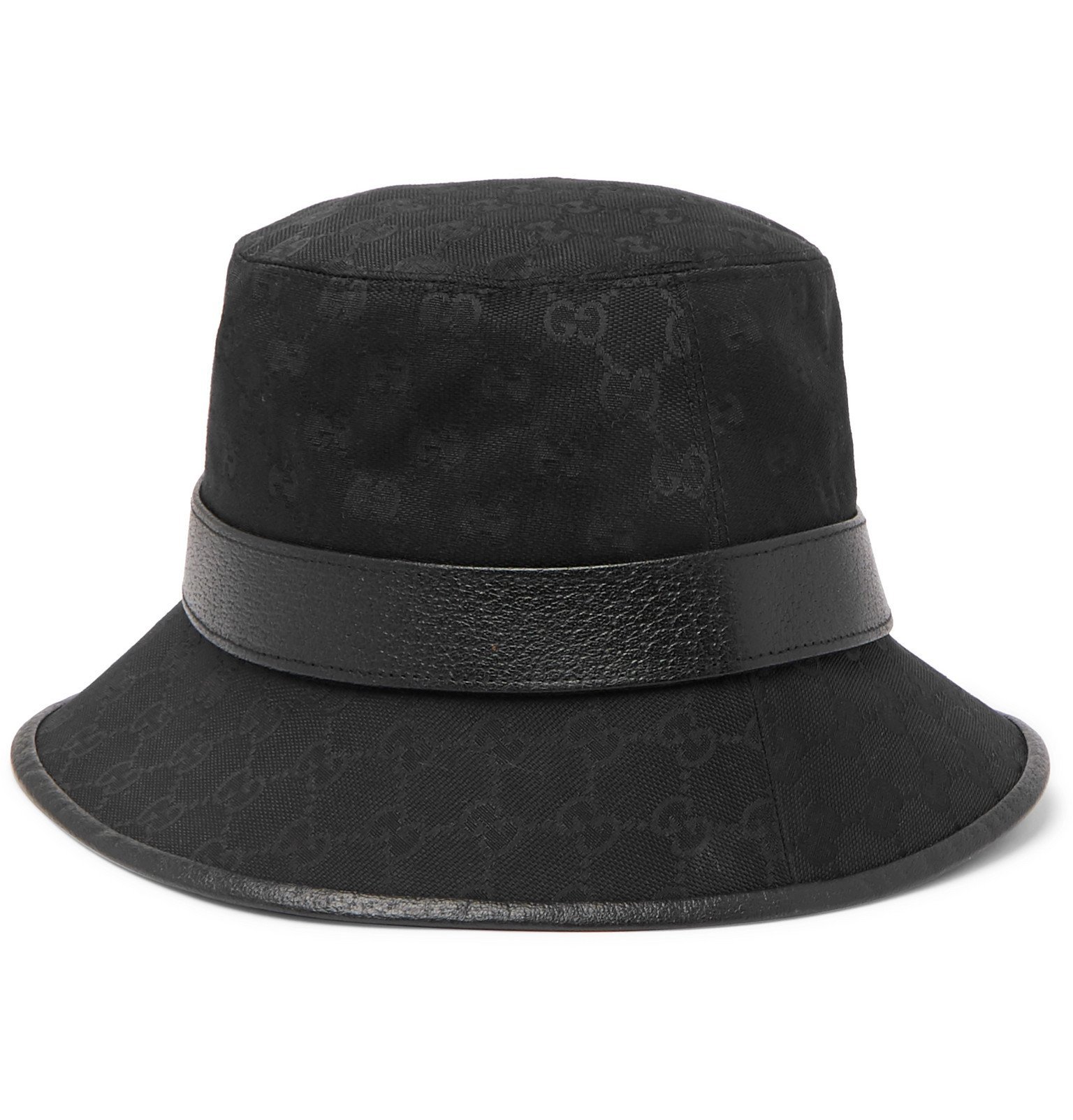 Gucci - Leather-Trimmed Monogrammed Canvas Bucket Hat - Black Gucci