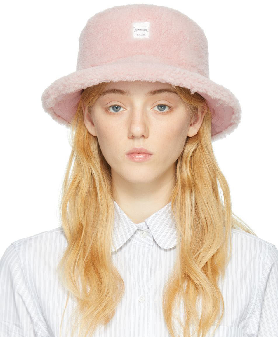 Thom Browne Pink Shearling Bucket Hat Thom Browne