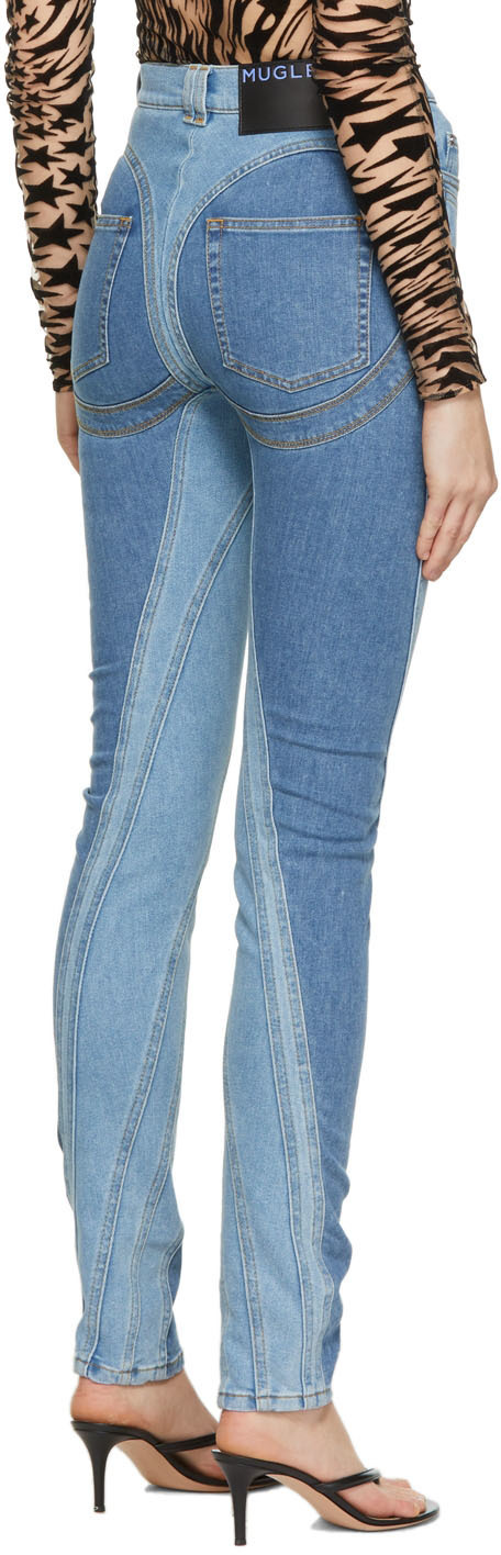 Mugler Blue Two-Tone Spiral Jeans Mugler