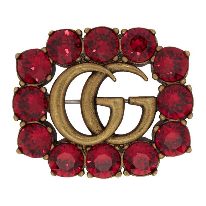 Gucci Gold and Red Marmont Gem Brooch Gucci