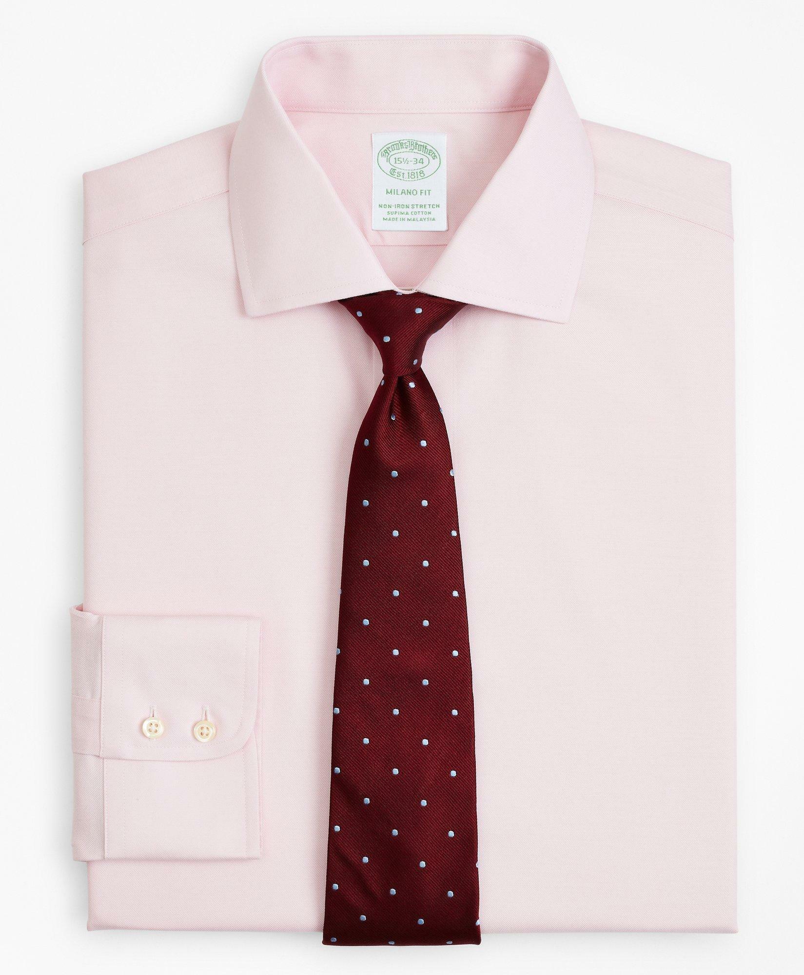 Brooks Brothers Men's Stretch Milano Slim-Fit Dress Shirt, Non-Iron Twill English Collar | Pink