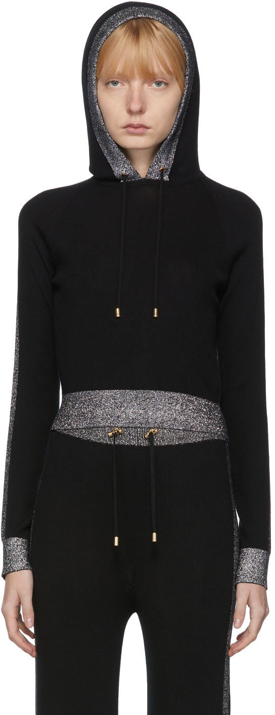 Balmain Black Rib Cropped Hoodie Balmain