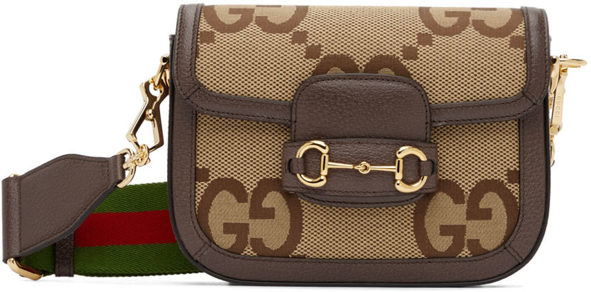 Gucci Brown & Beige 'Gucci 1955' Horsebit Shoulder Bag Gucci