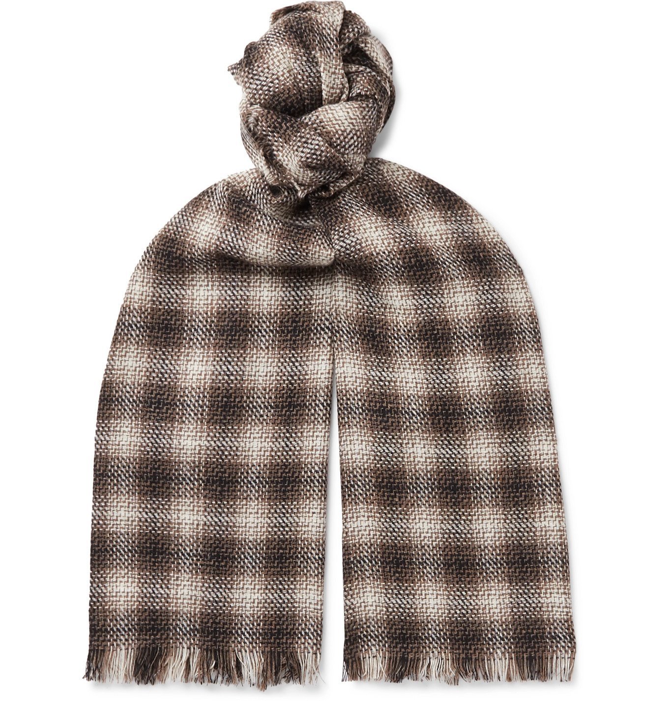 Mr P. - Fringed Checked Wool and Cashmere-Blend Scarf - Neutrals Mr P.