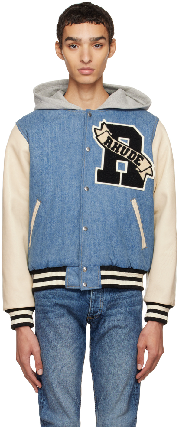 Rhude Blue Hooded Bomber Jacket Rhude