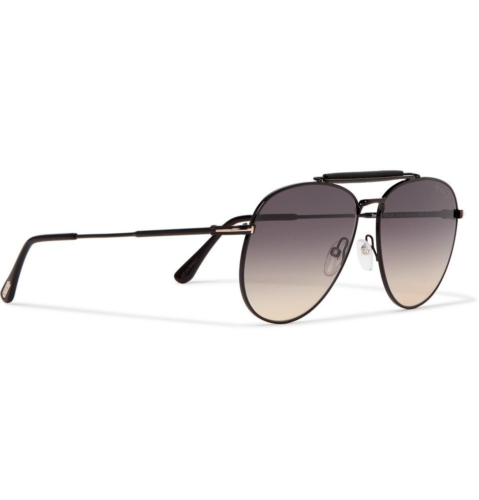 TOM FORD - Aviator-Style Leather-Trimmed Gunmetal-Tone Sunglasses -  Gunmetal TOM FORD