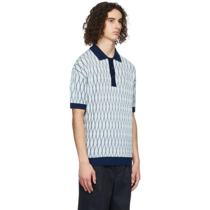 King and Tuckfield SSENSE Exclusive Blue Wool Textured Polo King and ...