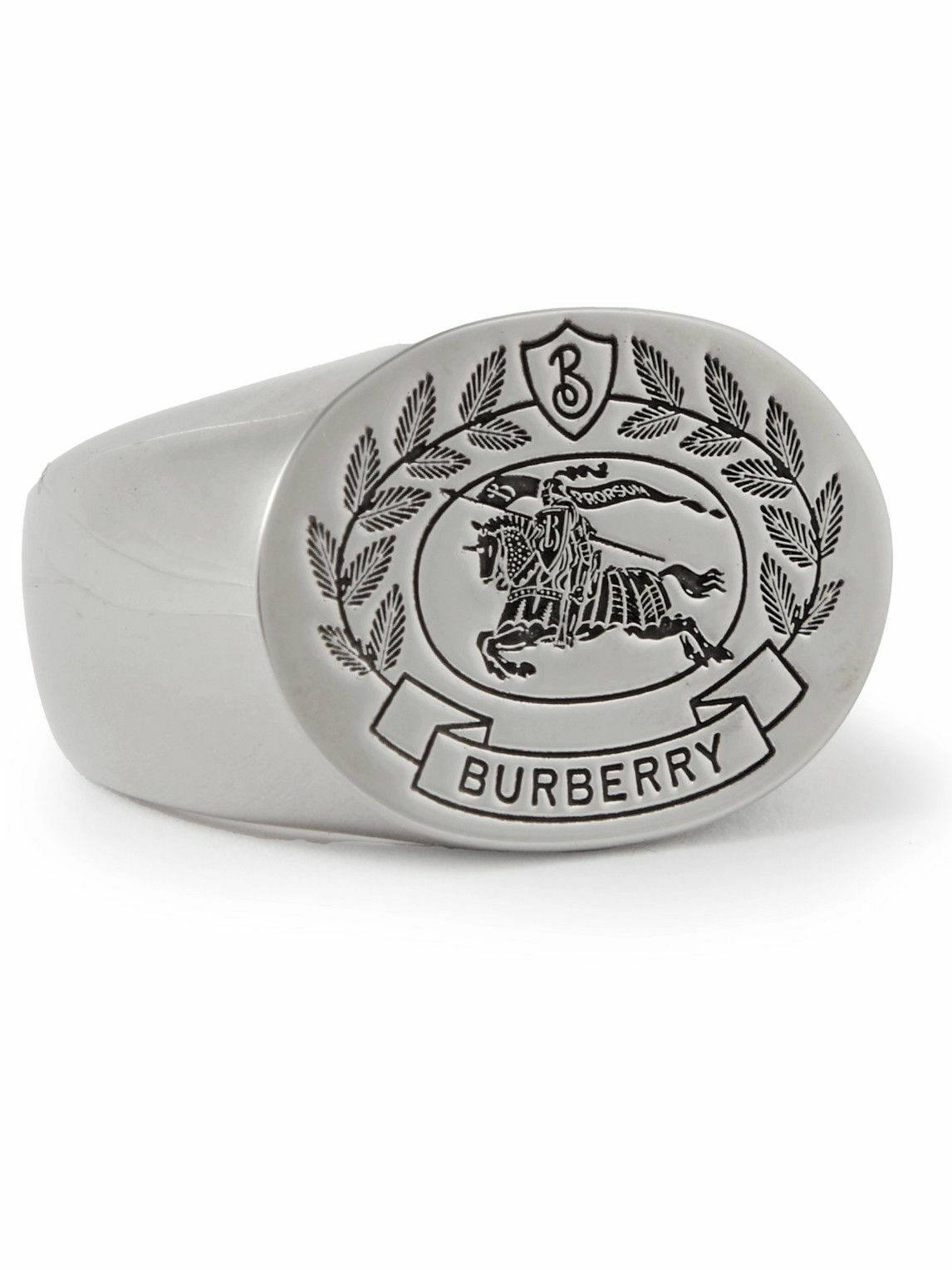 Burberry - Logo-Engraved Palladium-Plated Signet Ring - Silver Burberry