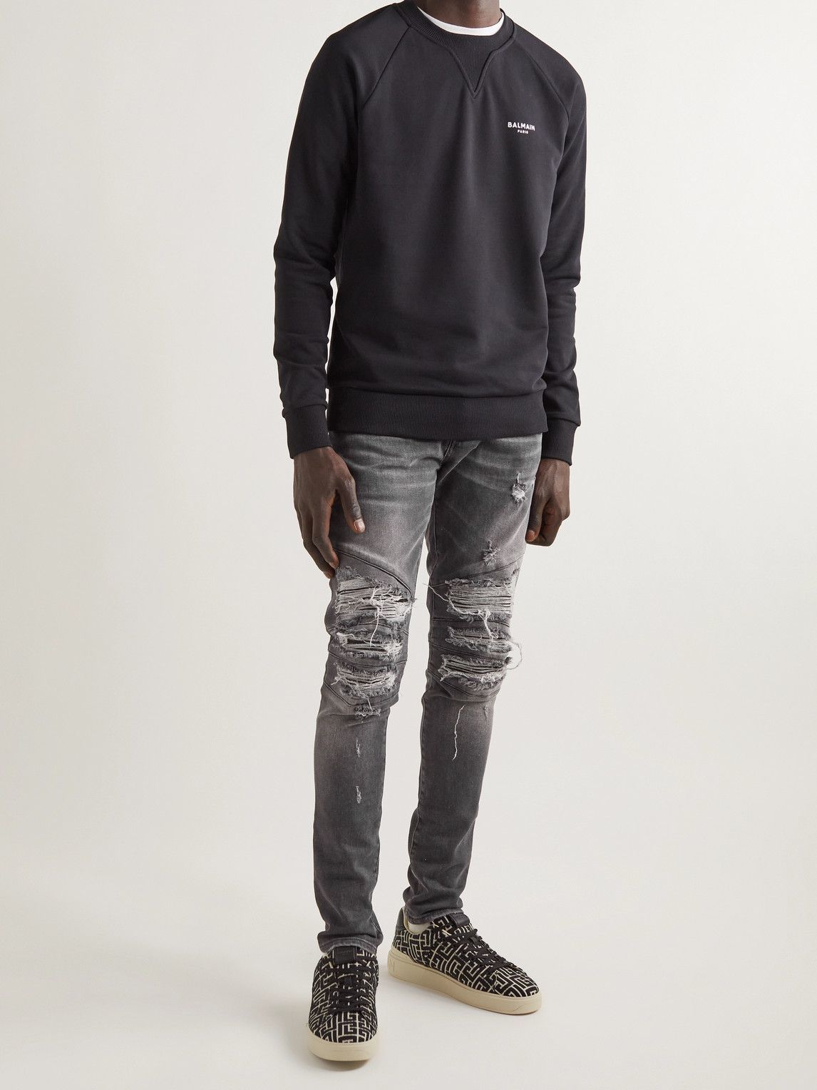 Balmain - Skinny-Fit Distressed Panelled Jeans - Black Balmain