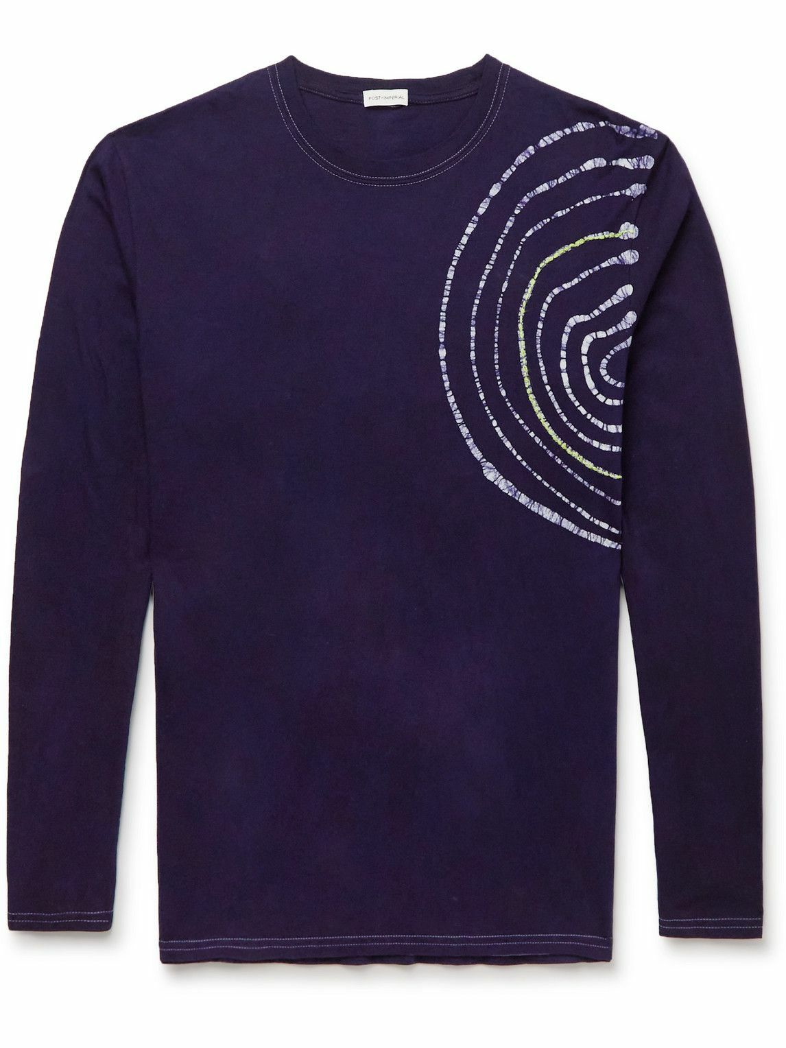 Photo: Post-Imperial - Indigo-Dyed Embroidered Cotton-Jersey T-Shirt - Blue