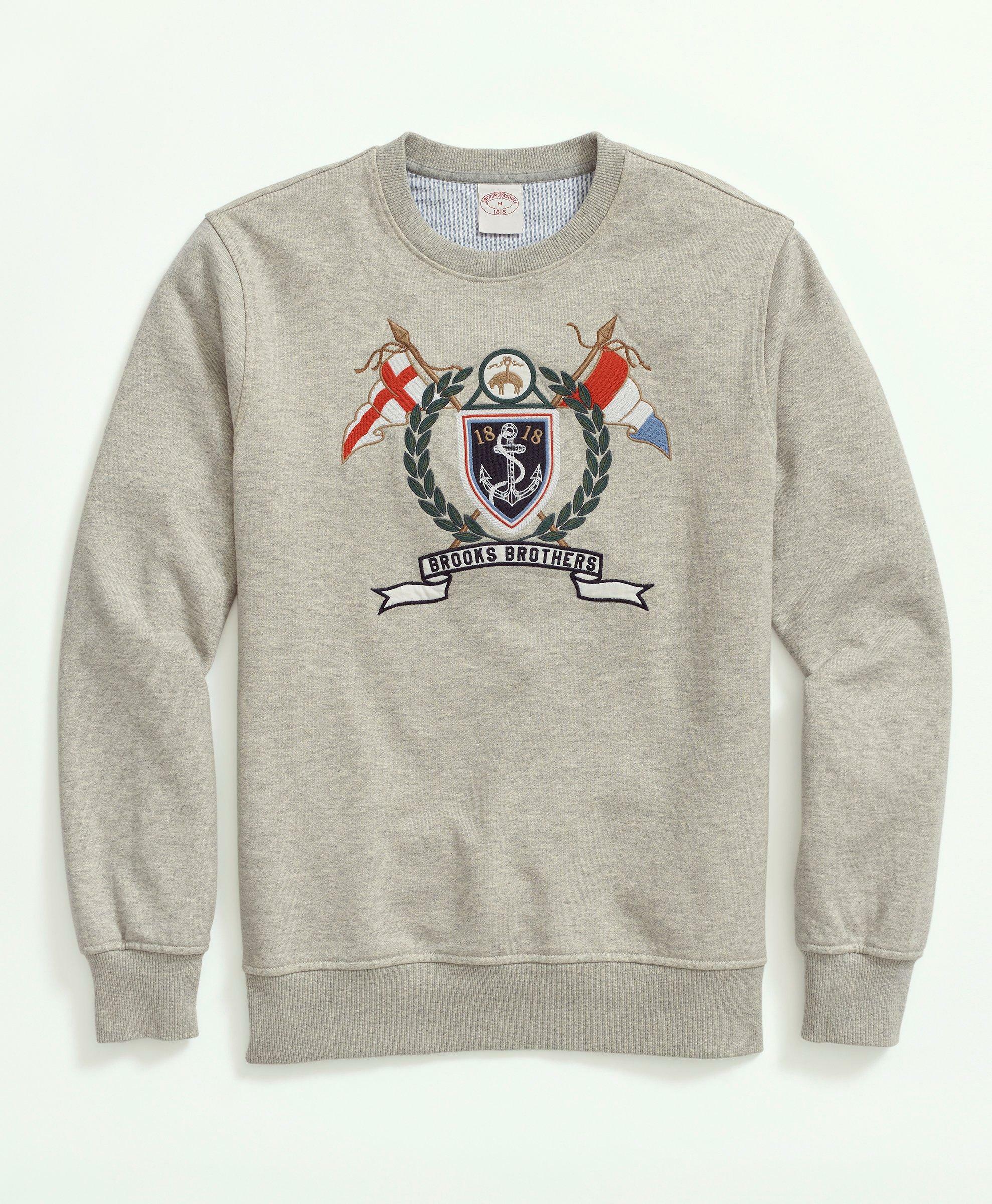 Photo: Brooks Brothers Men's French Terry Crest Sweatshirt | Grey