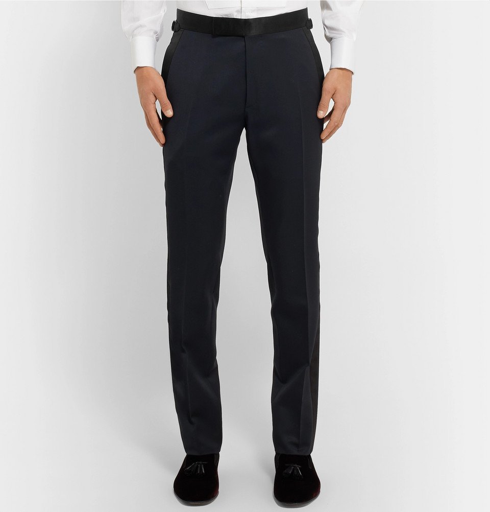 TOM FORD - Midnight-Blue Shelton Slim-Fit Satin-Trimmed Grain de Poudre  Tuxedo Trousers - Midnight blue TOM FORD