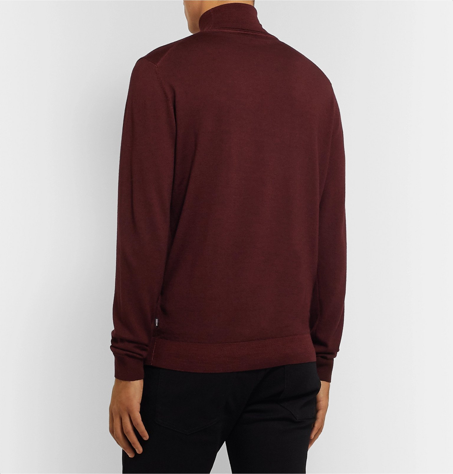 Hugo Boss - Slim-Fit Wool and Silk-Blend Rollneck Sweater - Burgundy ...