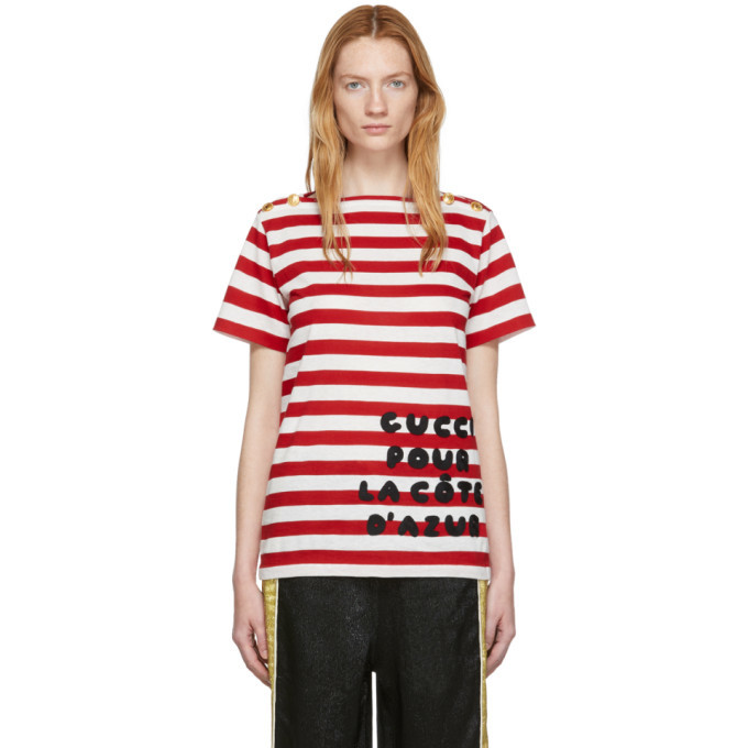 gucci red and white striped shirt